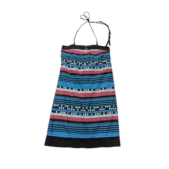 Vintage Y2K Volcom Striped Halter Mini Dress Polka Dot Chocolate Brown Aqua Blue - Picture 2 of 7